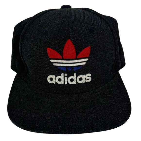 ADIDAS Red White Blue Trefoil Embroidered SnapBack Hat Grey Wool Blend - Picture 1 of 8